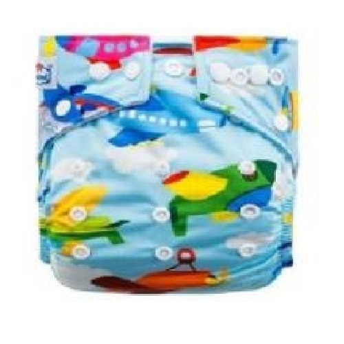 Baby Button Diaper - Cotton Medium Size, Sky Blue Printed | Washable Pocket Design For 0-24 Months