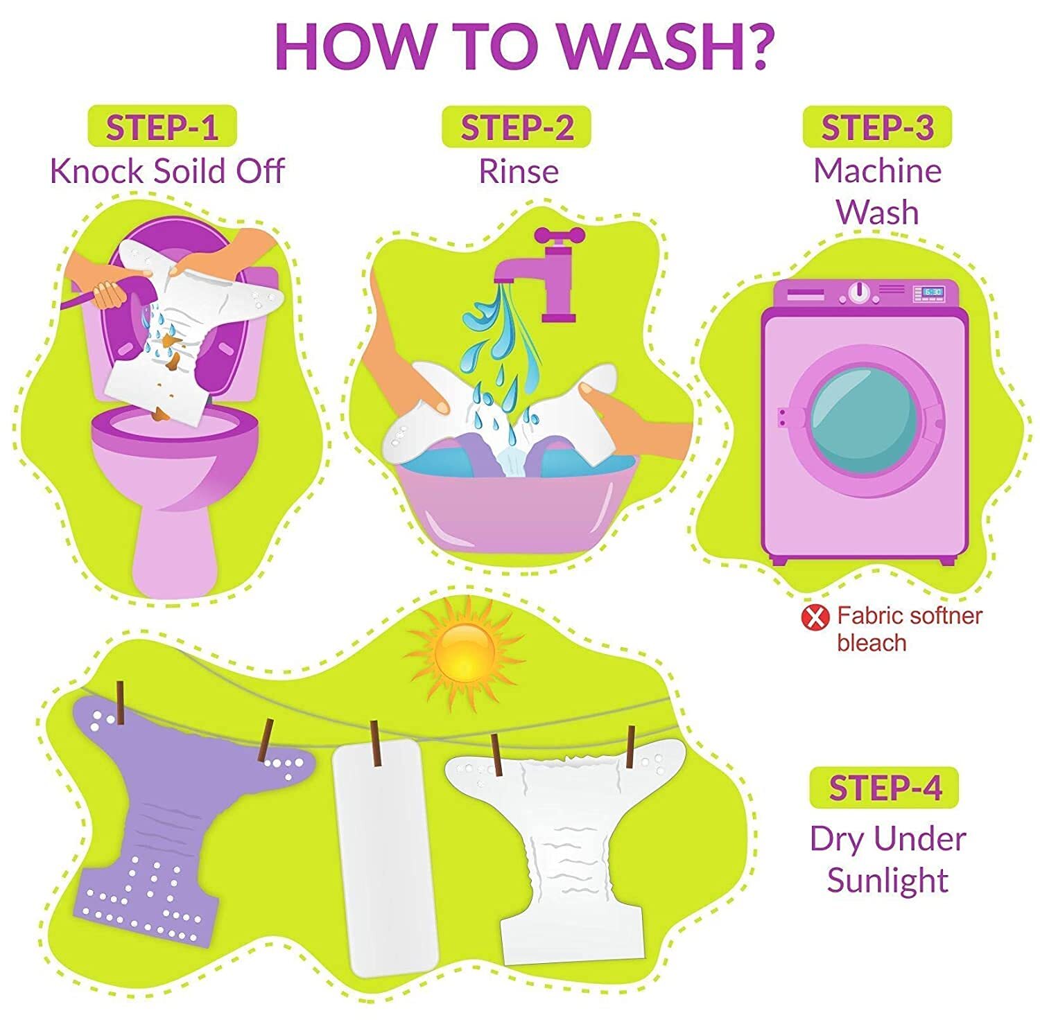 Baby Button Diaper - Cotton Medium Size, Sky Blue Printed | Washable Pocket Design For 0-24 Months