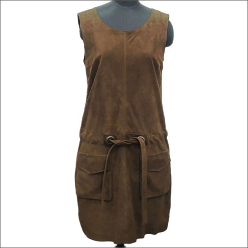 Suede Leather Sleeveless Long Dress - Customized Size, Embroidered Pattern, Washable Feature