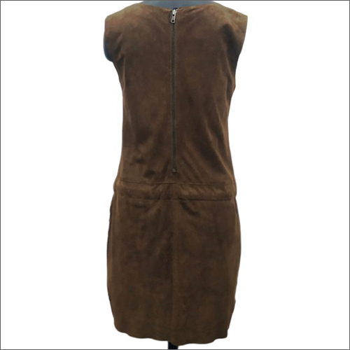 Suede Leather Sleeveless Long Dress - Customized Size, Embroidered Pattern, Washable Feature