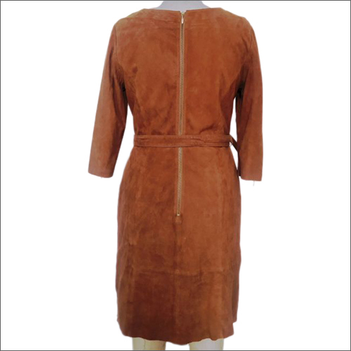 Suede Leather Full Sleeve Long Dress - Customizable Size, Washable Material, Embroidered Pattern