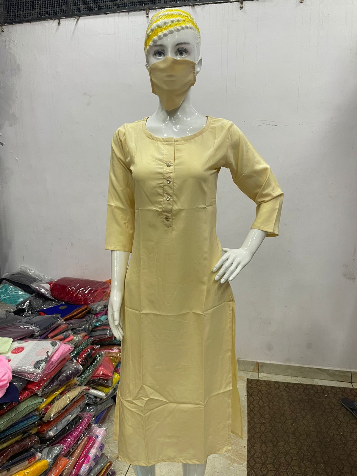Kurtis With Matching Mask - American Crepe Heavy Quality Washable For Ladies Long Sleeve Custom Size