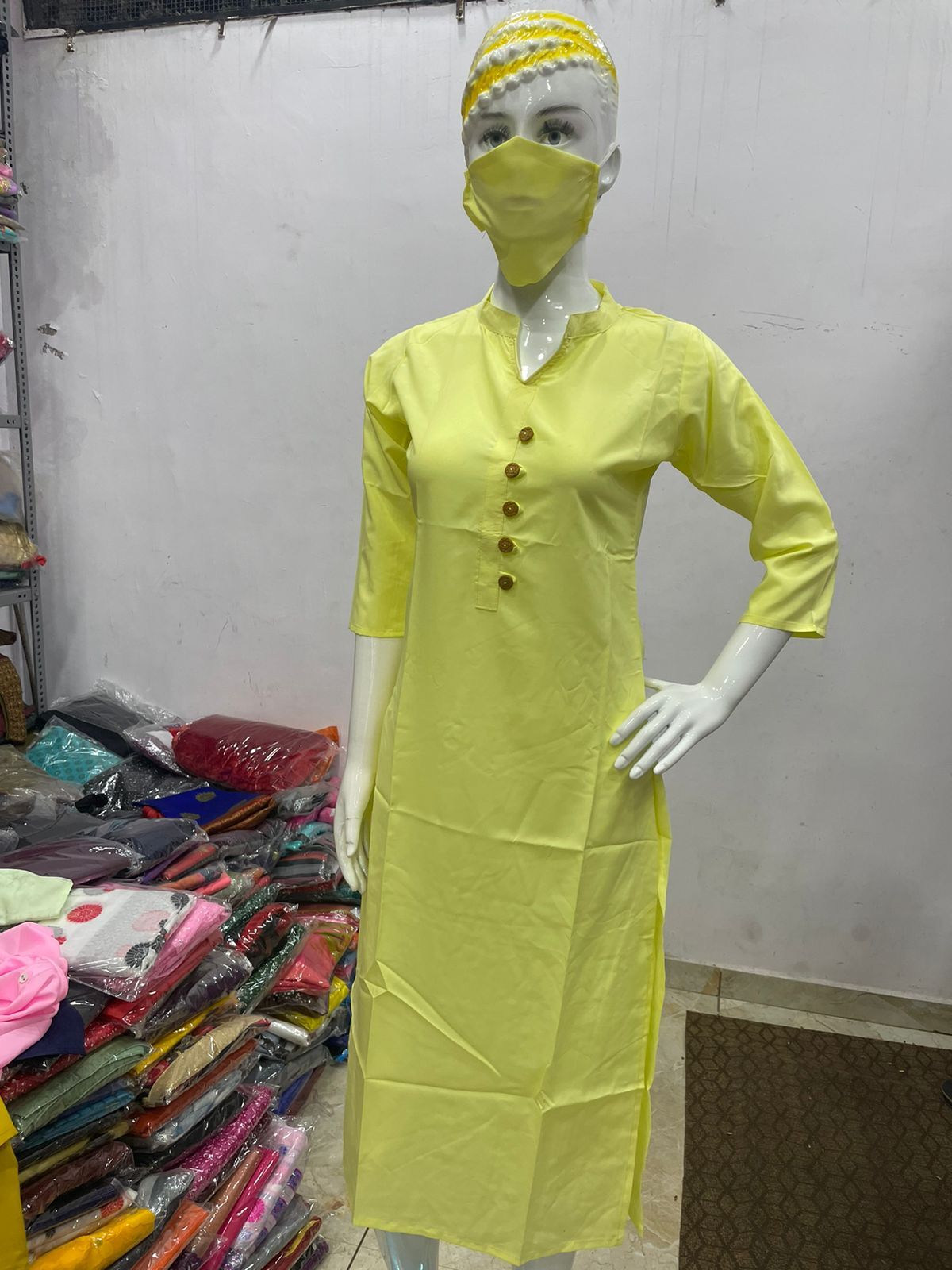 Kurtis With Matching Mask - American Crepe Heavy Quality Washable For Ladies Long Sleeve Custom Size