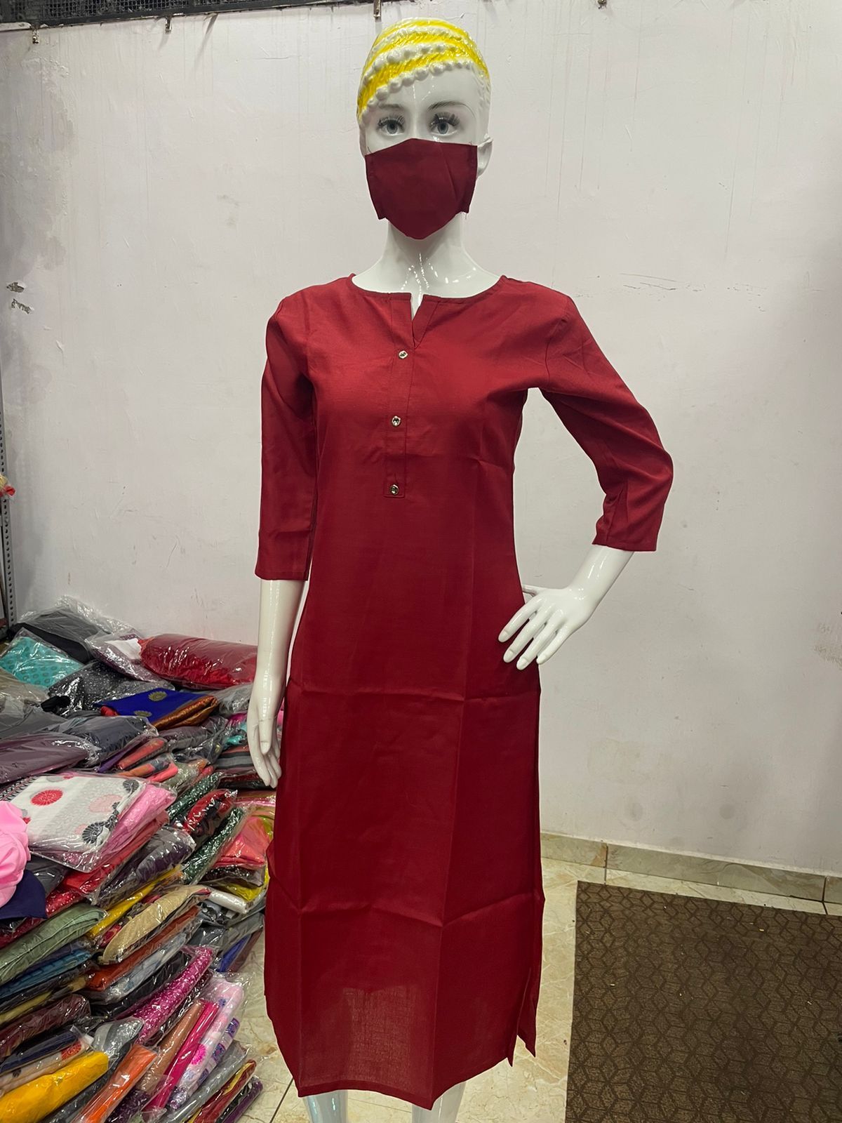Kurtis With Matching Mask - American Crepe Heavy Quality Washable For Ladies Long Sleeve Custom Size