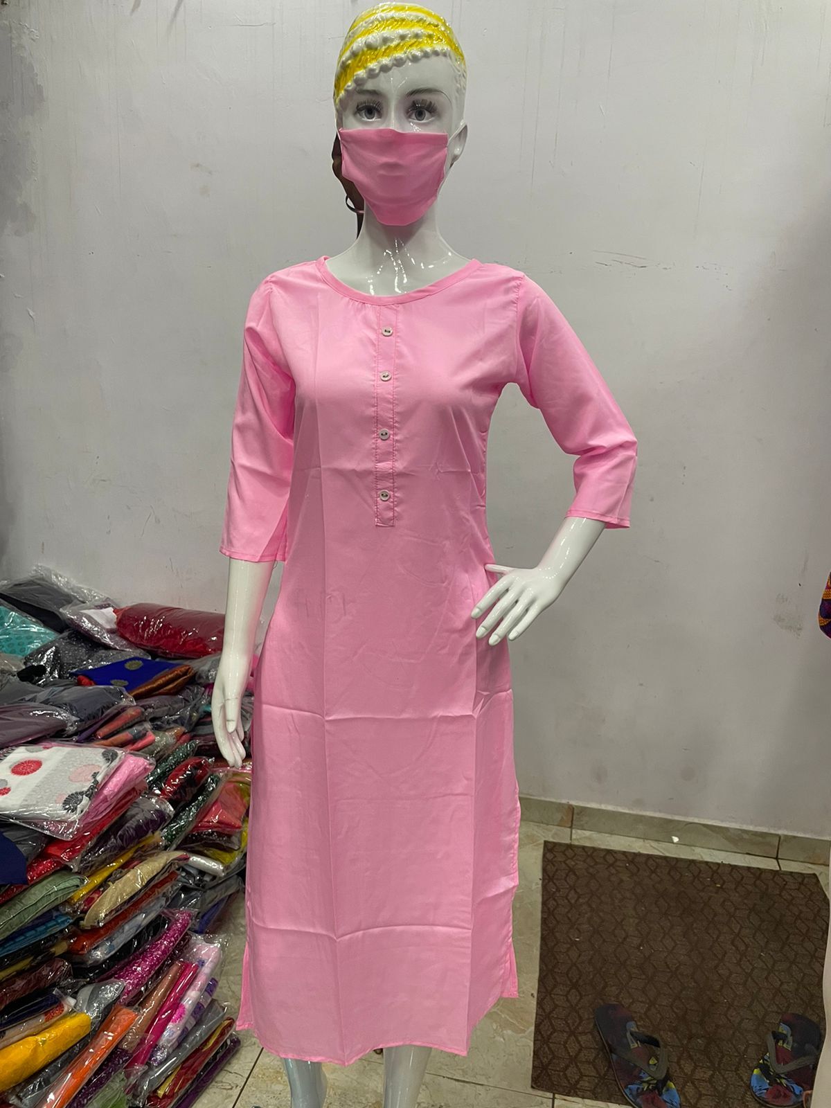 Kurtis With Matching Mask - American Crepe Heavy Quality Washable For Ladies Long Sleeve Custom Size