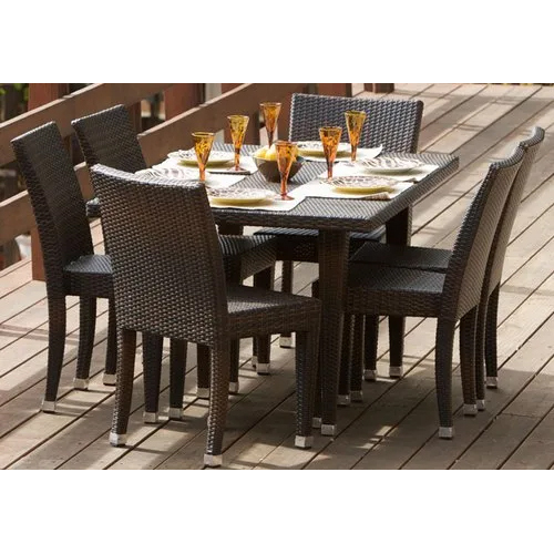 Outdoor Wicker Dining Set - Wicker Material, Eight-seater Rectangle Design, Brown Color | Modern Appearance, Eco-friendly, Durable, No Assembly Required, Ideal For Hotels And Holiday Resorts
