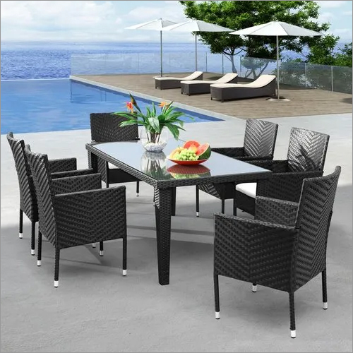 Outdoor Wicker Dining Set - Wicker Material, Eight-seater Rectangle Design, Brown Color | Modern Appearance, Eco-friendly, Durable, No Assembly Required, Ideal For Hotels And Holiday Resorts