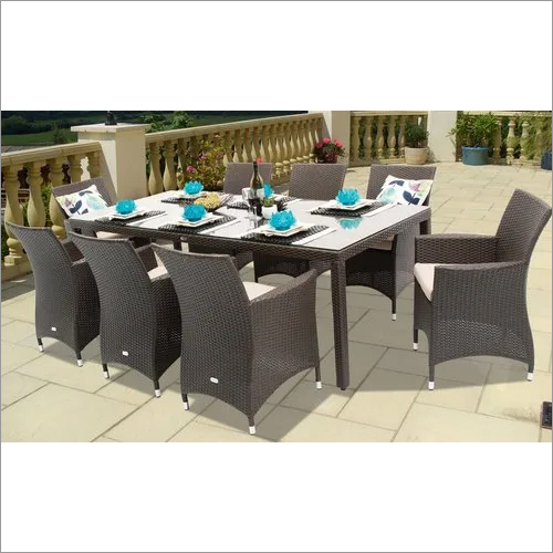 Outdoor Wicker Dining Set - Wicker Material, Eight-seater Rectangle Design, Brown Color | Modern Appearance, Eco-friendly, Durable, No Assembly Required, Ideal For Hotels And Holiday Resorts