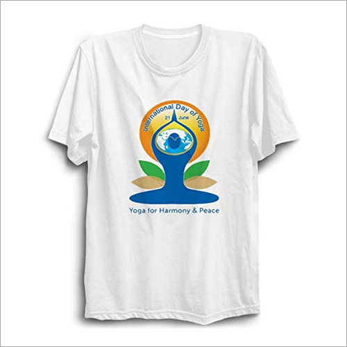 White Tshirt Printed Yoga Day