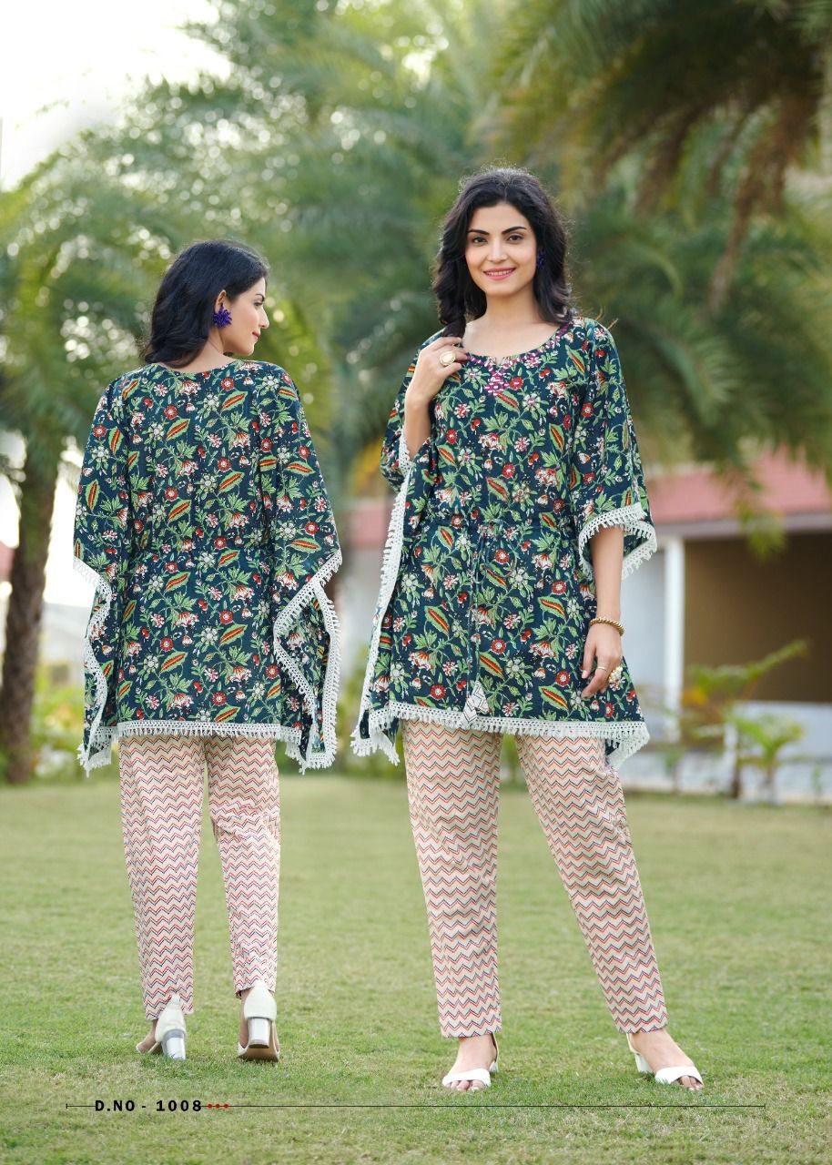 Ladies Kaftans - Heavy Printed Cotton With Stunning Mirror Work, 46 Inch Length | Size M To 3xl, Breathable & Washable, Ethnic 3/4 Sleeve