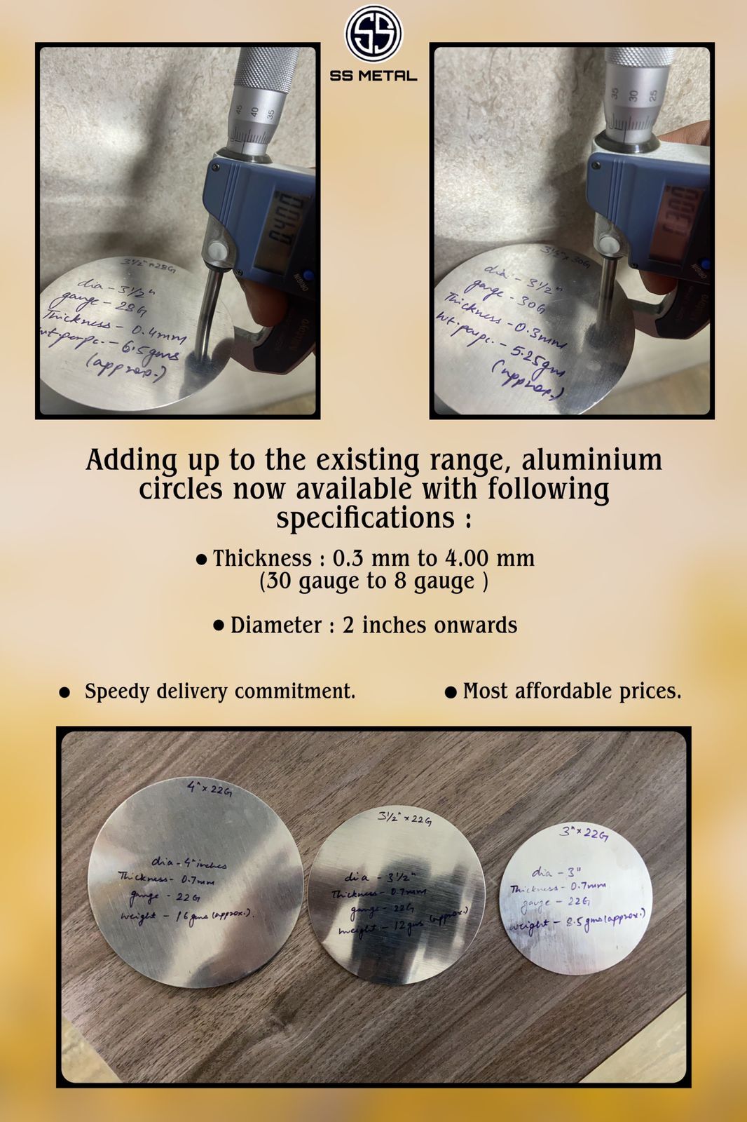 Small Size Aluminium Circle - Diameter 2 Inches And Above, 8 To 28 Gauge Thickness | Customizable, High Quality, Speedy Delivery