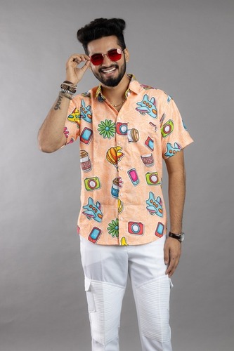 Men's Imported Shirt - Lycra Blend, Size M to XXL, Half Sleeves, Button Closure | Washable, Available in Various Printed Designs