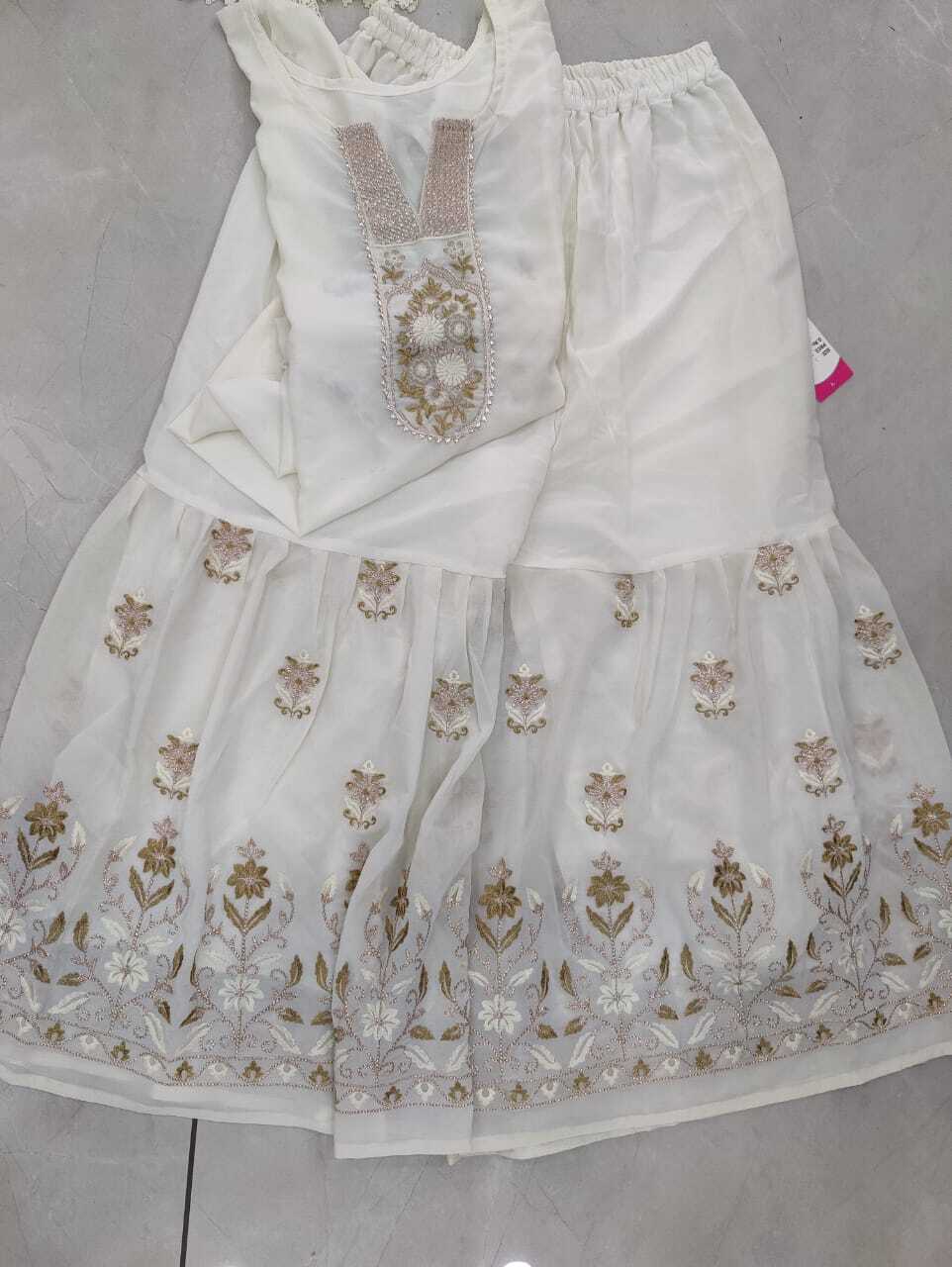 Kurti With Sharara Full Set - Semi Stitched Kurti, Fully Stitched Sharara, Embroidered Design, Washable, Customized Size For Ladies