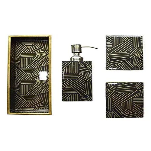 Liquid Soap Dispenser Set - Mdf With Raisin Coating, Glossy Finish, Includes 1 Soap Dispenser, 2 Tumblers, And 1 Vanity Tray
