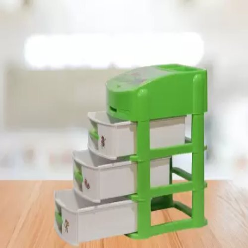 Storage Box With Drawers - Plastic, Small Desk Organizer, White And Green Color | Long Lasting Effects, No Harmful Effects, Multipurpose Design