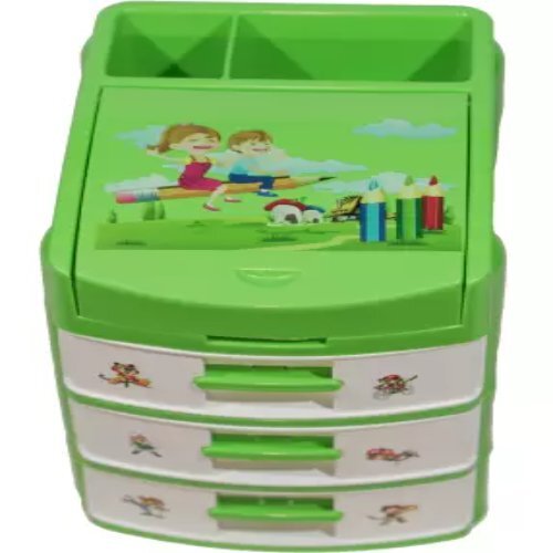 Storage Box With Drawers - Plastic, Small Desk Organizer, White And Green Color | Long Lasting Effects, No Harmful Effects, Multipurpose Design