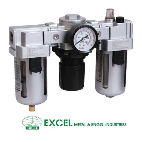 Pneumatic FRL Unit - Metal and Plastic, Different Sizes Available | Industrial Use, Silver and Black Design