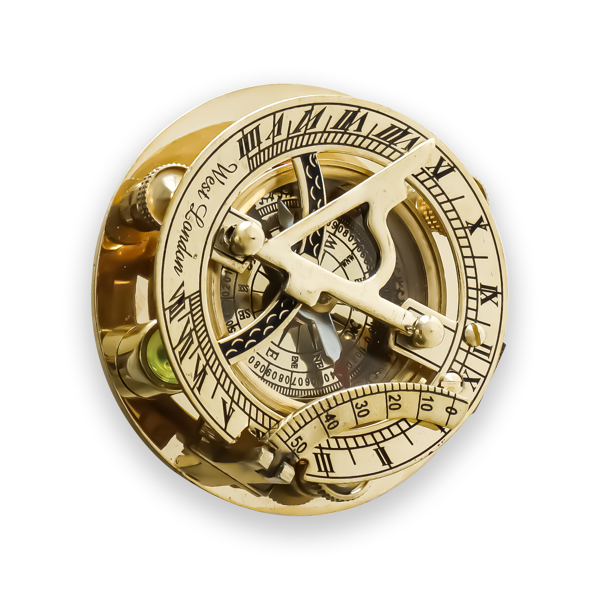 Handmade Brass Nautical Sundial Compass With Hexagon Wooden Box