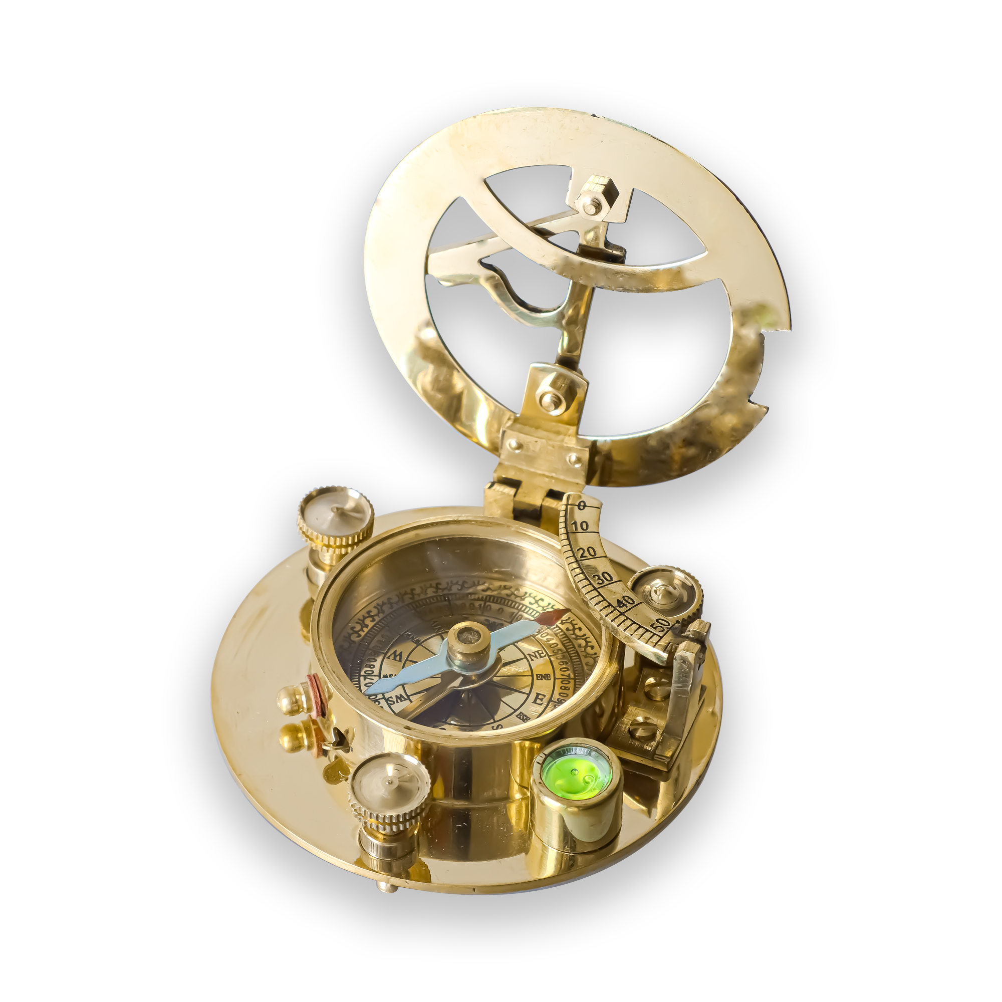 Handmade Brass Nautical Sundial Compass With Hexagon Wooden Box