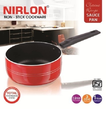 Mini Sauce Pan 140 mm - Aluminium, 2.4 mm Thickness, Red with Copper Base | 3 Layer Non-Stick Coating, 1 Year Warranty, Lightweight at 220g