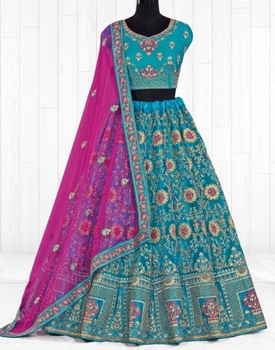 ऑल एक्सक्लूसिव फैंसी डिज़ाइनर फ़िरोज़ी रानी लहंगा चोली