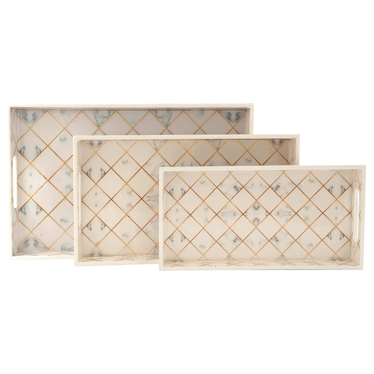 Durable Design Wooden Serving Tray - Wood Material, Large 15x9x1.5 Inches, Medium 13x7x1.5 Inches, Small 11x5x1.5 Inches, Off-white Color, Versatile Use, Elegant Design, Easy To Clean