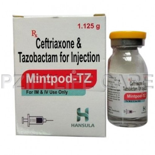 लिक्विड सेफ्त्रियाक्सोन और ताज़ोबैक्टम इंजेक्शन के लिए Mintpod Tz 1.125gm