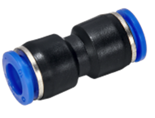पुश यूनियन 08mm - पॉलियोक्सीमेथिलीन, 39x18x18mm, नीला-काला | संक्षारण प्रतिरोधी, पुश-टू-कनेक्ट, साइलेंट ऑपरेशन