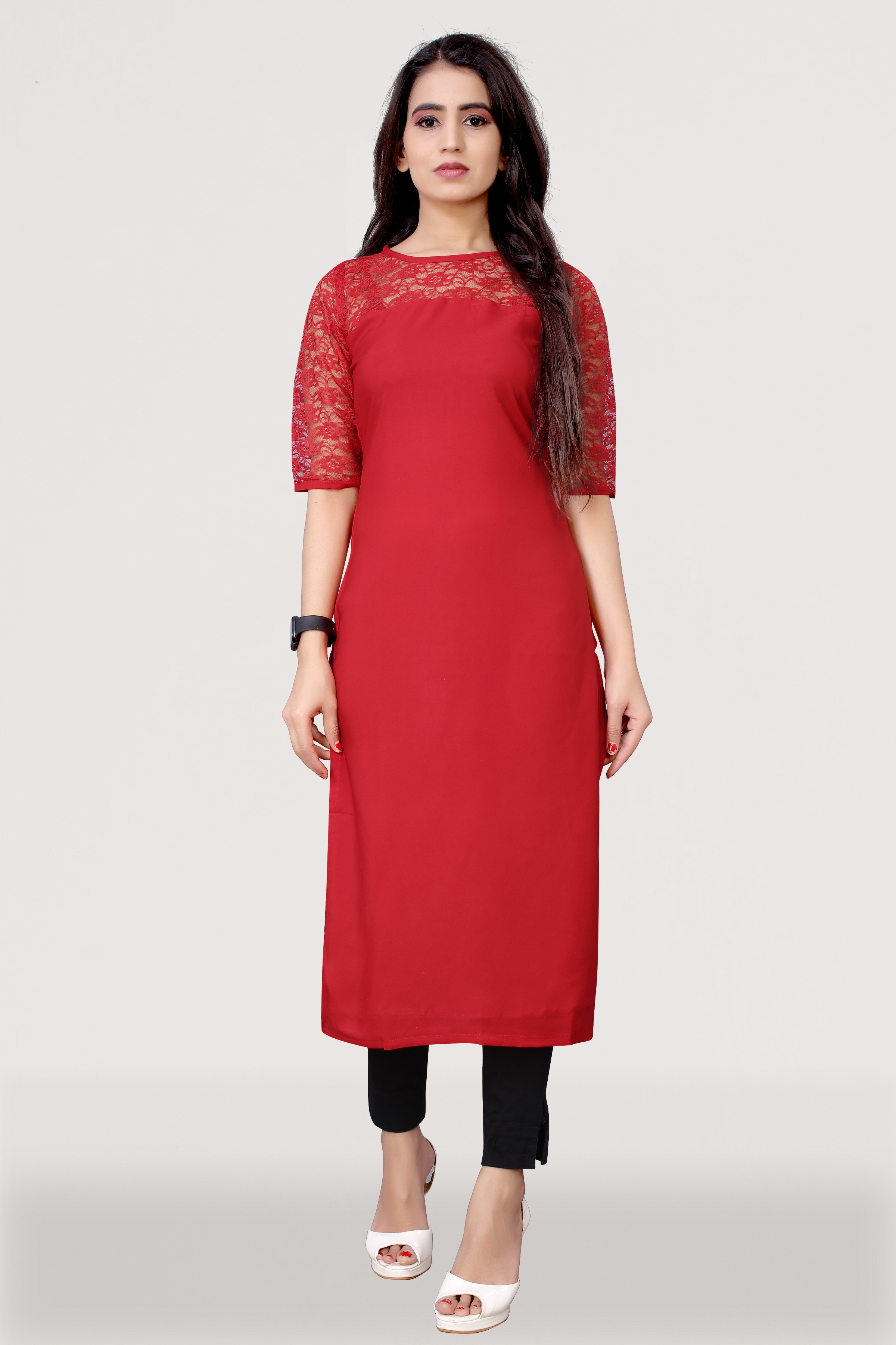Red Sbis Net Kurtis For Ladies