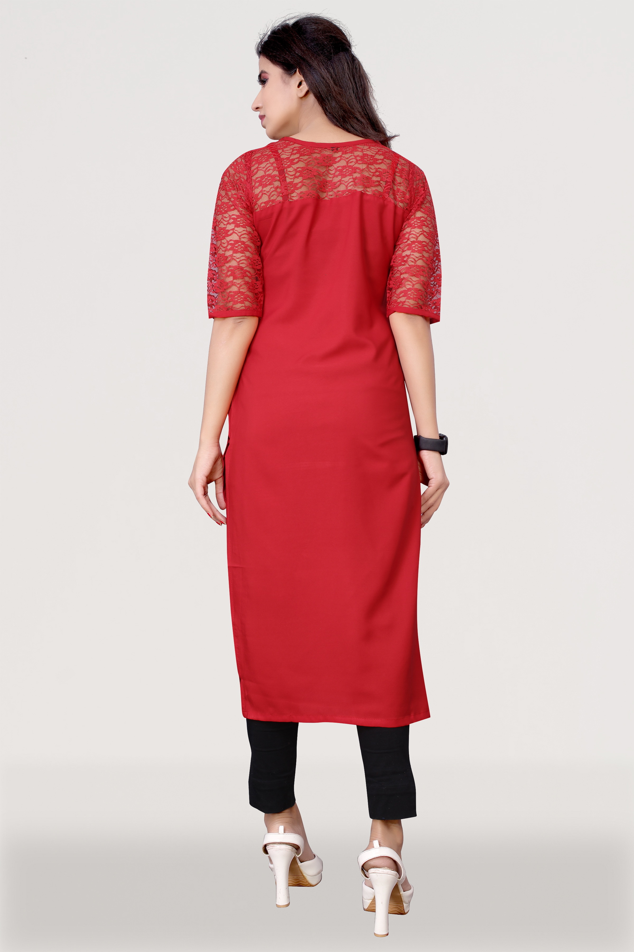 Red Sbis Net Kurtis For Ladies