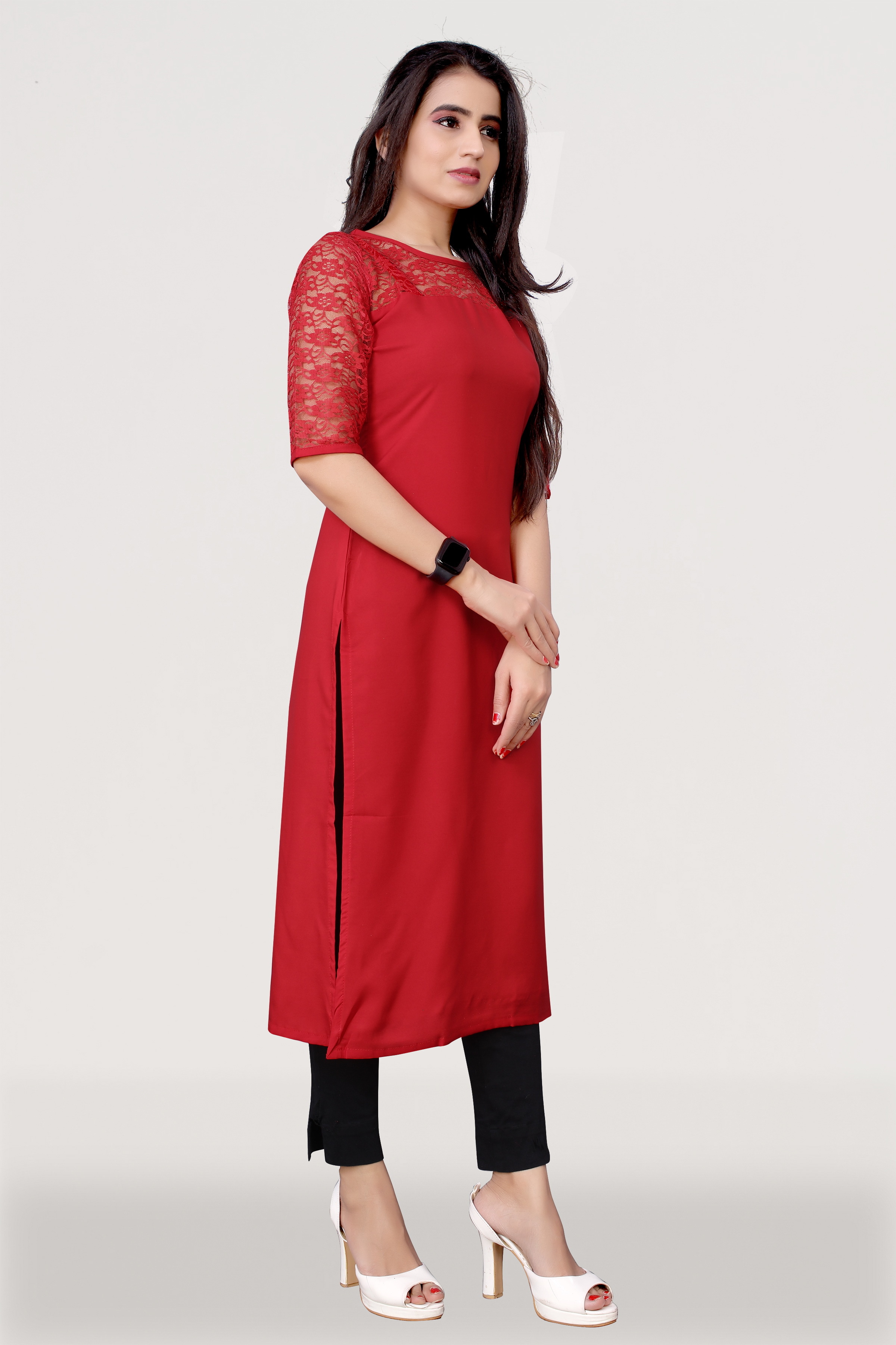 Red Sbis Net Kurtis For Ladies