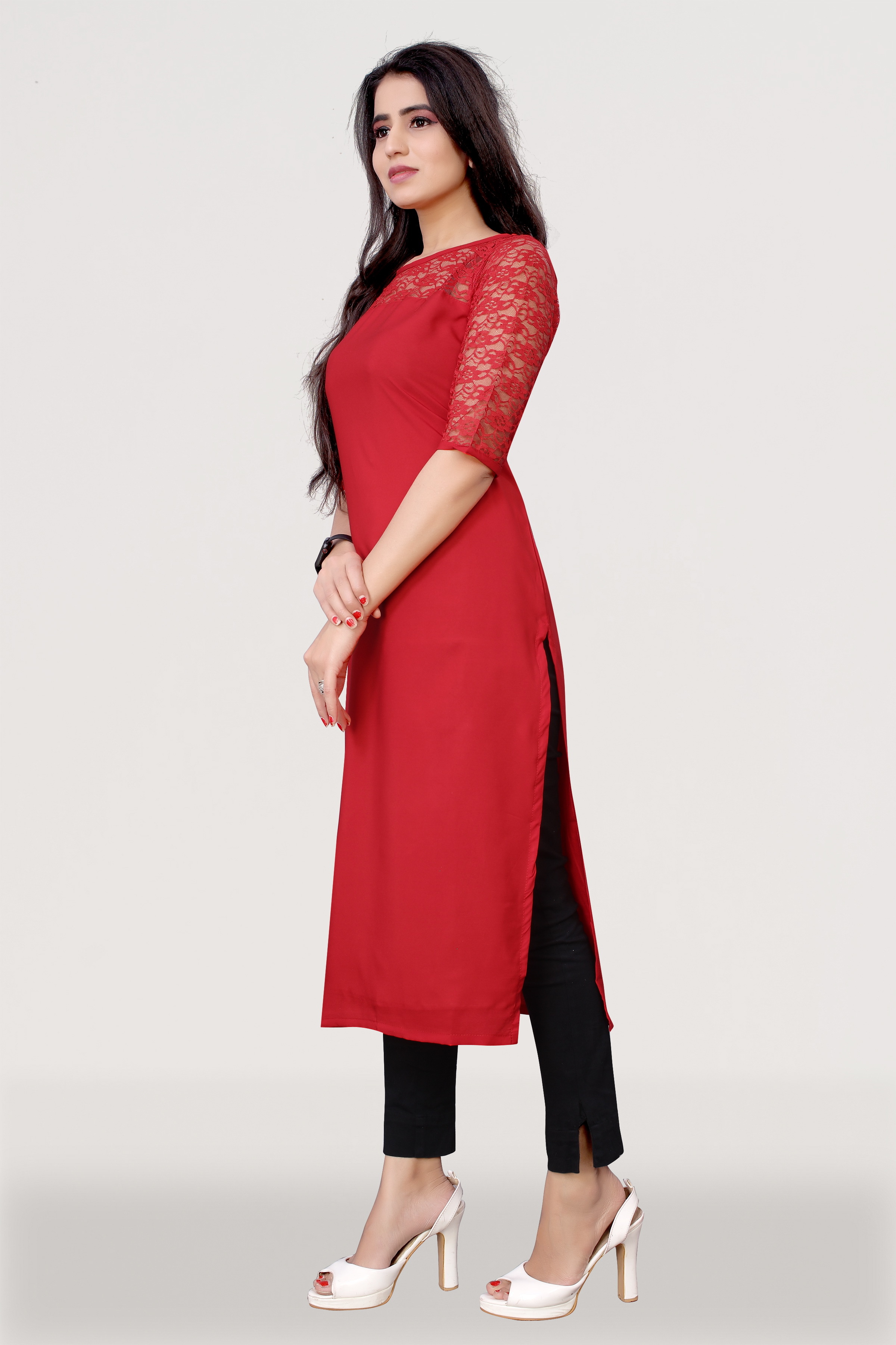 Red Sbis Net Kurtis For Ladies