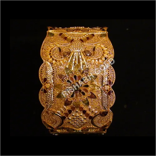 Filigree Kada - 916 KDM BIS Hallmark Gold, Unique Kudan and Enamel Combination for Women's Anniversary and Wedding Gifts, Customized Design and Size