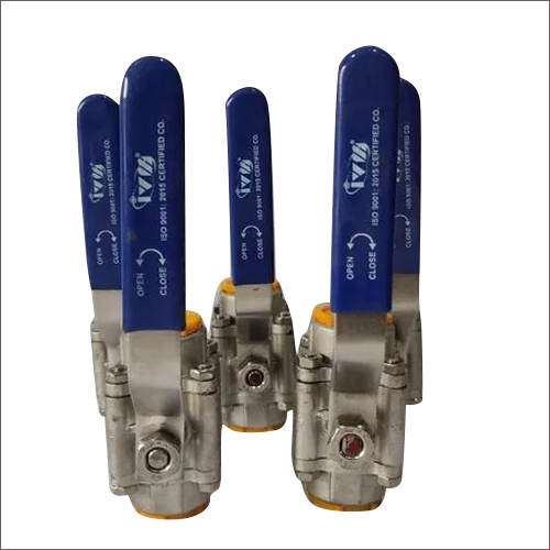 Three Piece Ball Valve - Stainless Steel, Different Sizes Available | Blue and Silver Finish, Manual Handle for Low to High Temperature Media