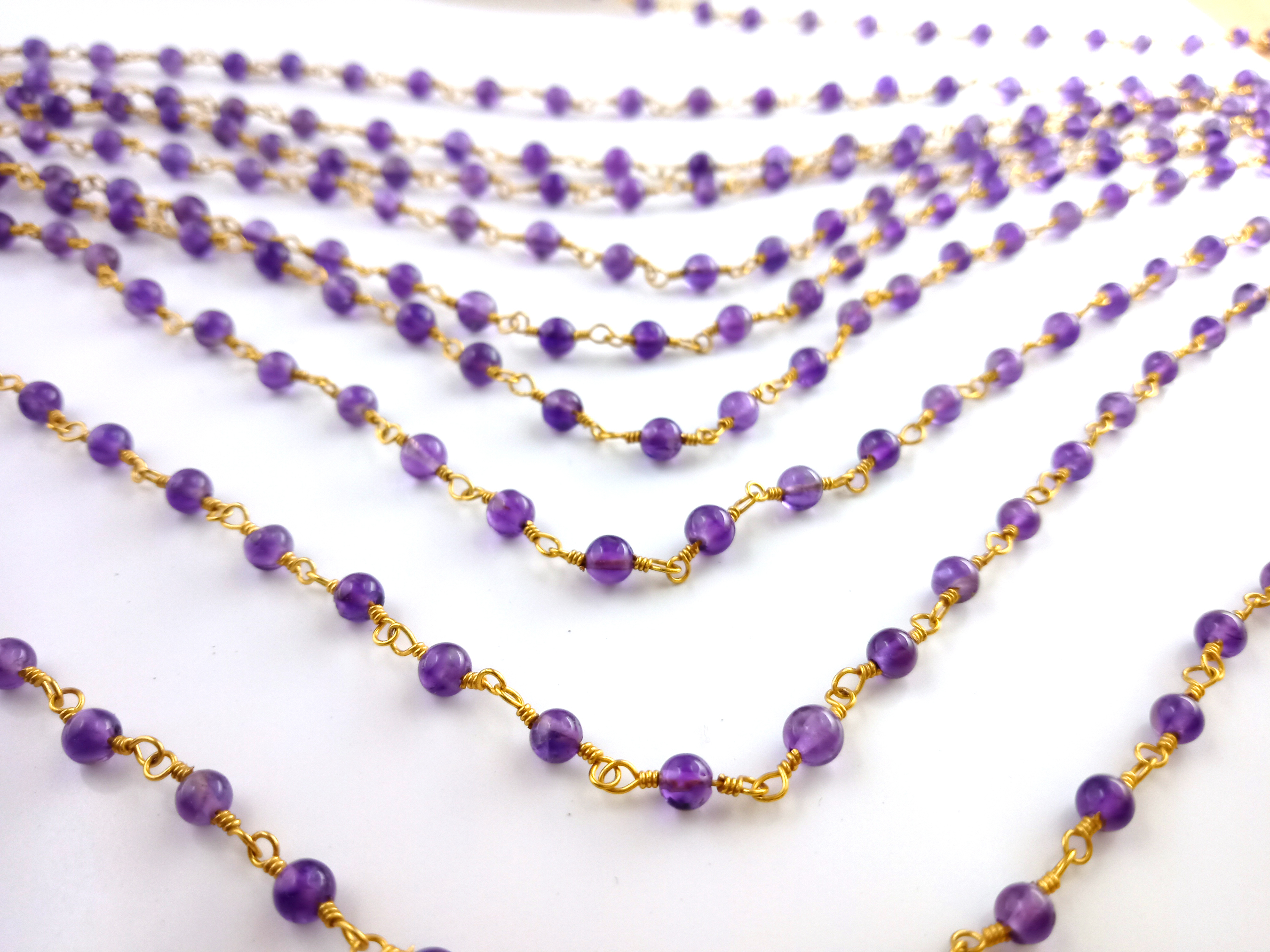 Same As Photo Amethyst Round Smooth 3mm Rosary Beaded Chain Gemstone Wire Wrapped Rosary Chain Natural Amethyst Gemstone Rosary Chain