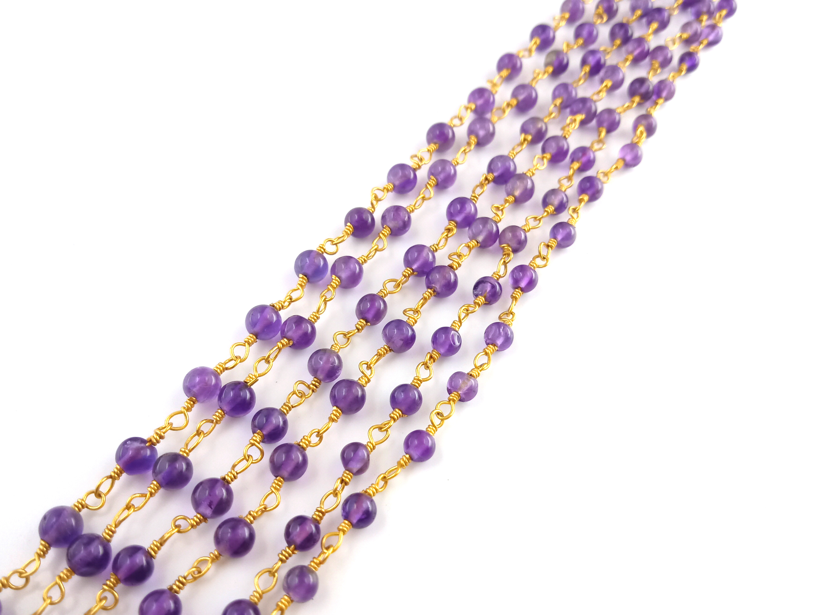 Same As Photo Amethyst Round Smooth 3mm Rosary Beaded Chain Gemstone Wire Wrapped Rosary Chain Natural Amethyst Gemstone Rosary Chain
