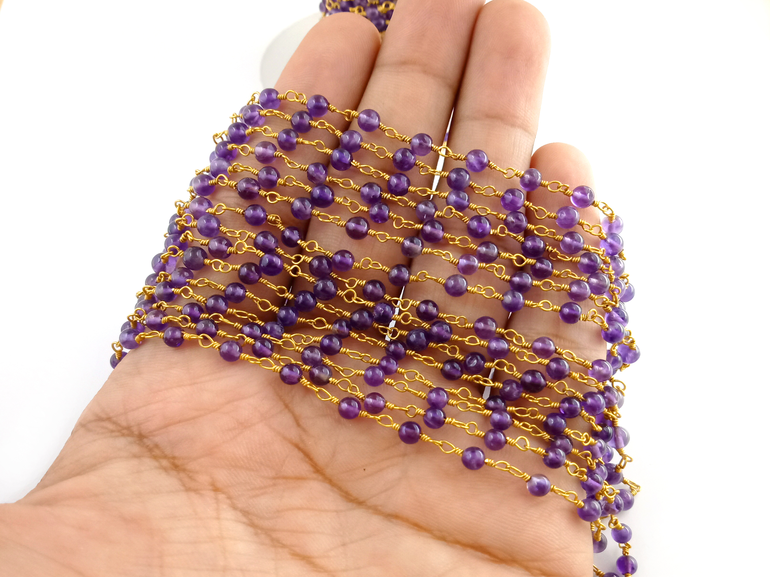 Same As Photo Amethyst Round Smooth 3mm Rosary Beaded Chain Gemstone Wire Wrapped Rosary Chain Natural Amethyst Gemstone Rosary Chain