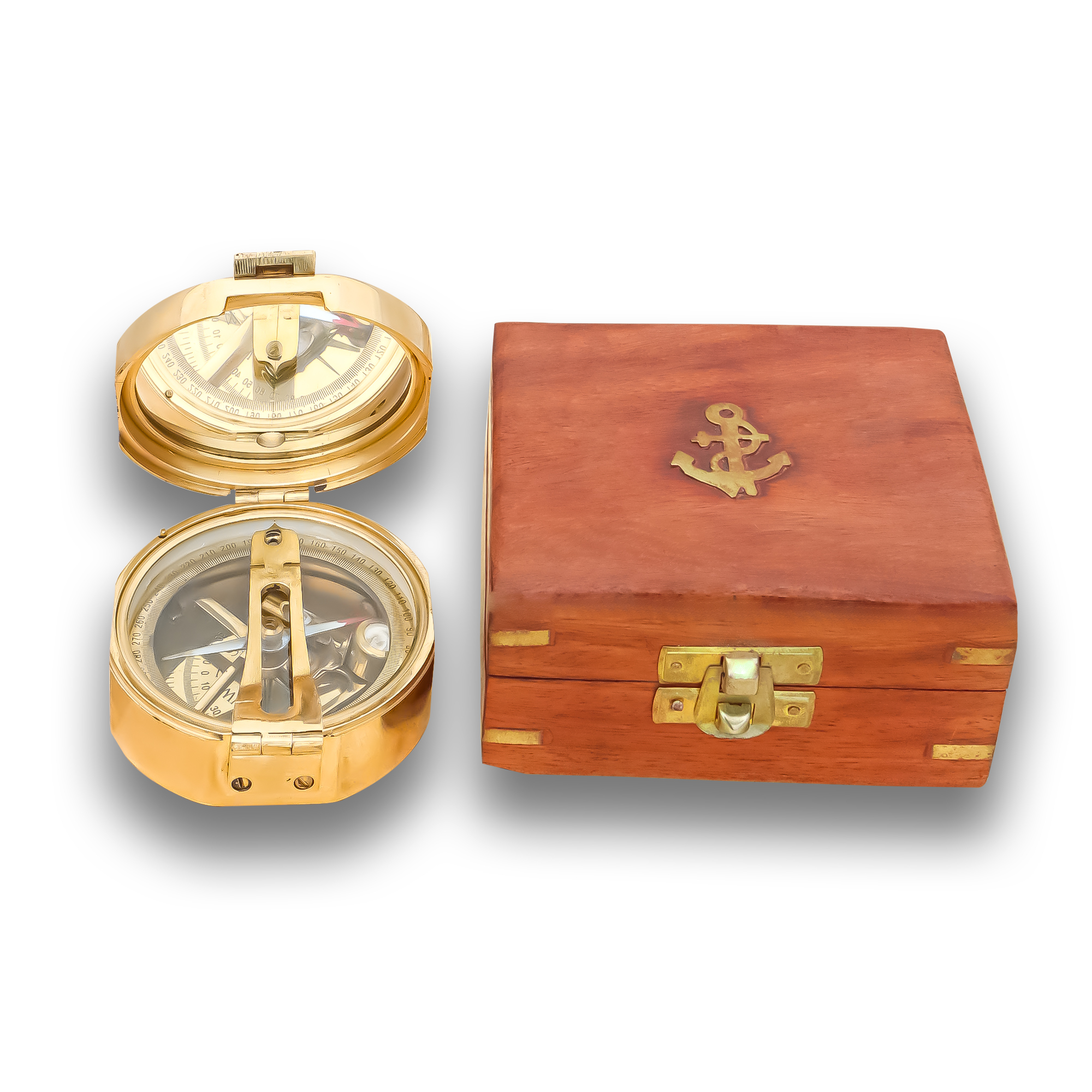 Handmade Nautical Brass Brunton Level Compass With Box