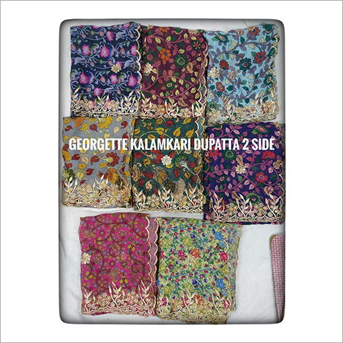 मल्टीकलर जॉर्जेट कलमकारी दुपट्टे का फ़ैब्रिक
