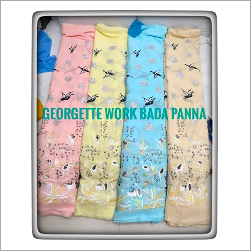 मल्टीकलर जॉर्जेट वर्क बड़ा पन्ना फ़ैब्रिक