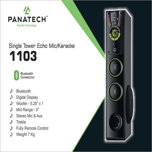 Single Tower Echo Mic Karaoke - Polypropylene, 150 Watt Power | Matte Black, 35-150 MHz Frequency, 1 Year Warranty