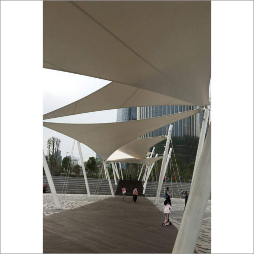 Walkway Tensile Fabric Structure - 650 Gsm, Galvanized Steel, White, Free Standing, Fireproof, Waterproof