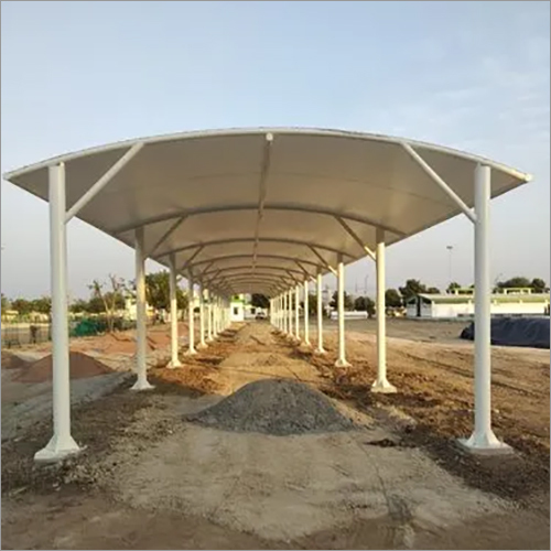Walkway Tensile Fabric Structure - 650 Gsm, Galvanized Steel, White, Free Standing, Fireproof, Waterproof