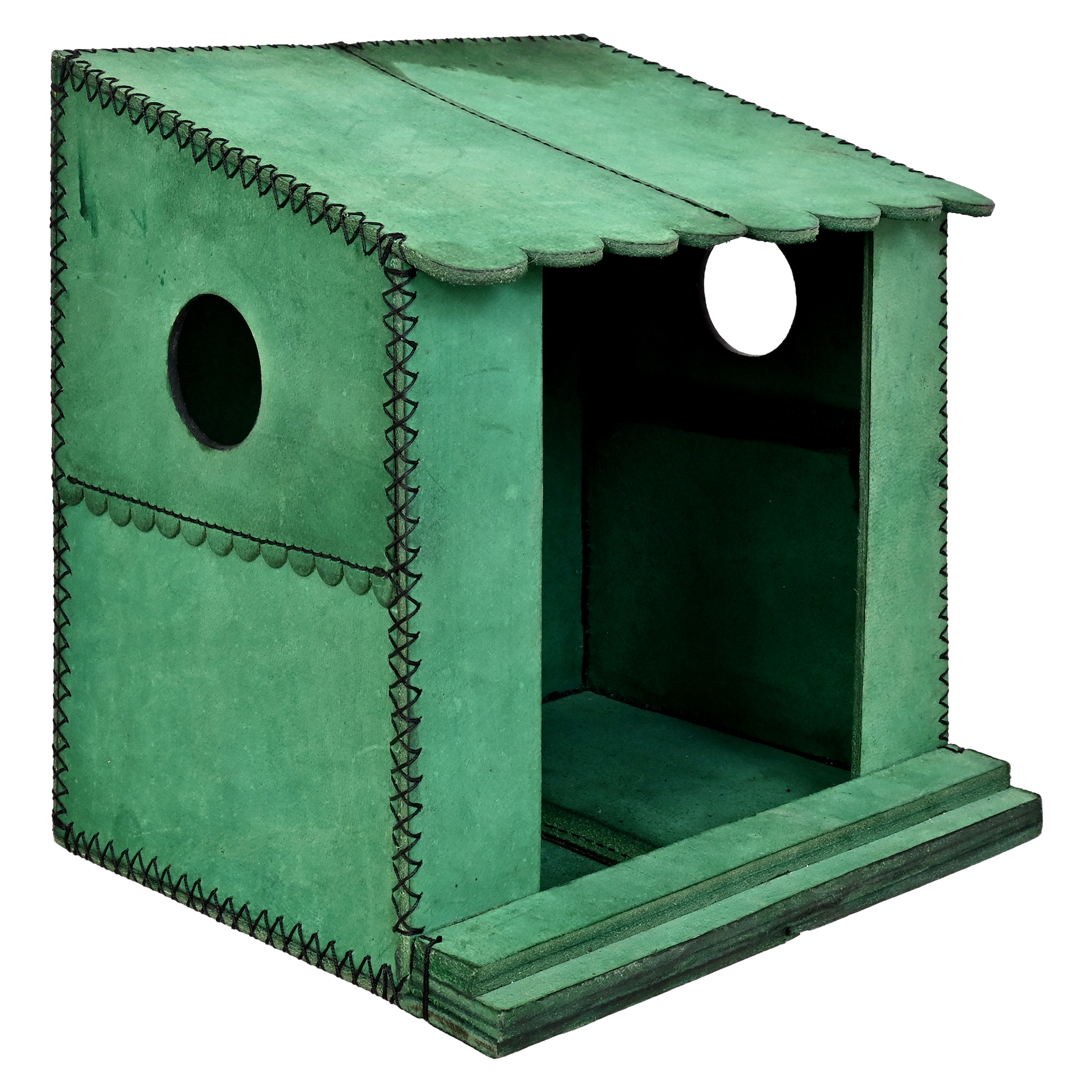 Pigeons Bird House - Natural Leather, 19x22x23 Cm, Green | Precision Entrance For Medium Birds, Easy To Install, Polished Finish