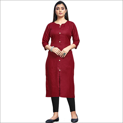 मैरून ए लाइन सॉलिड स्ट्रेट कुर्ती