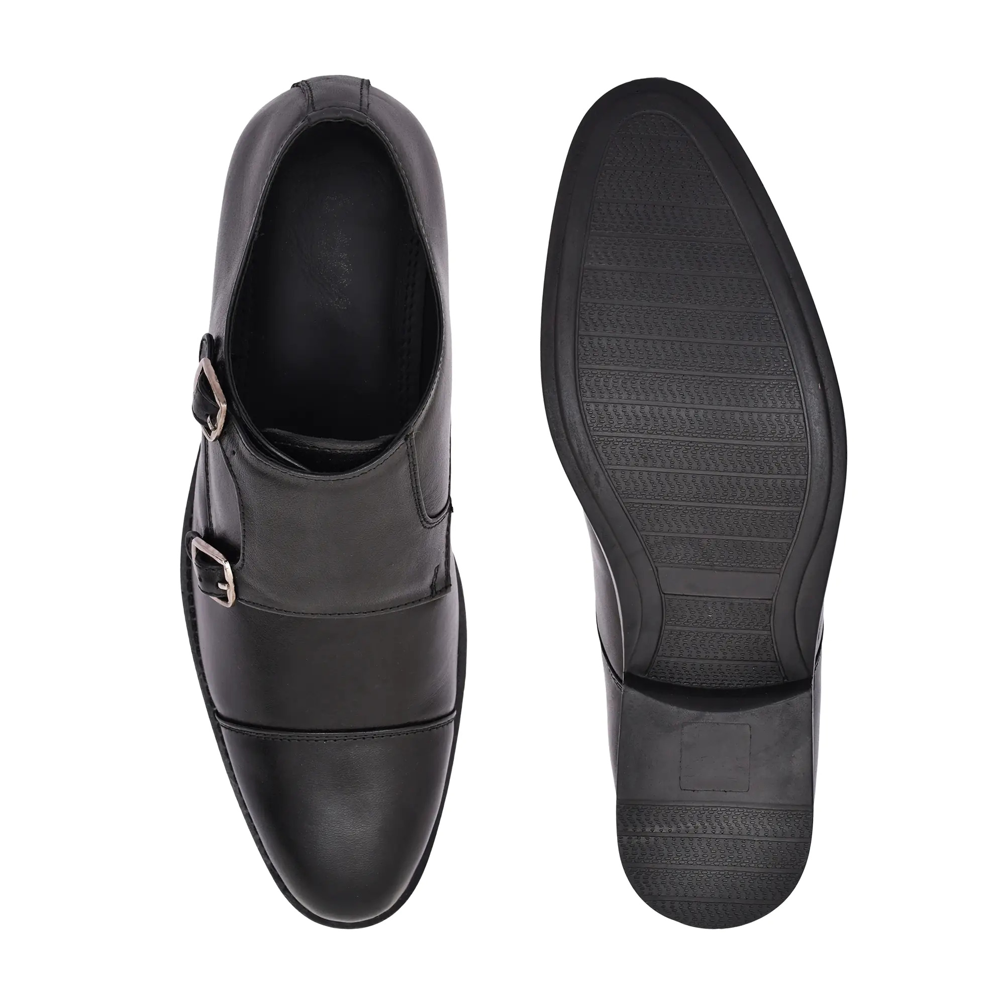Black Double Buckle Monk Strap Shoes