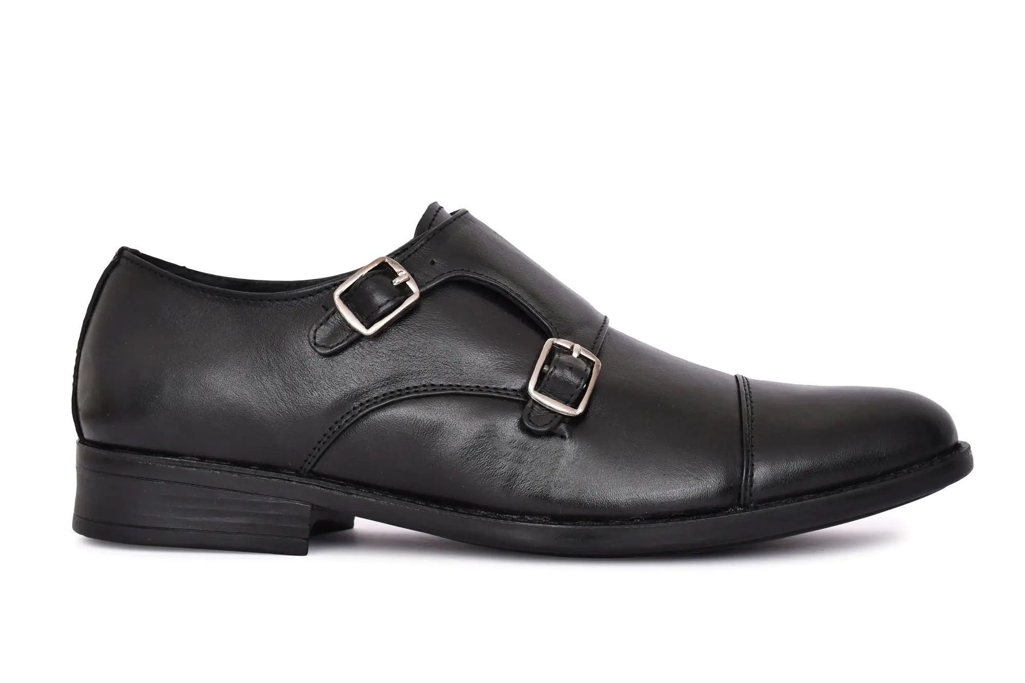 Black Double Buckle Monk Strap Shoes