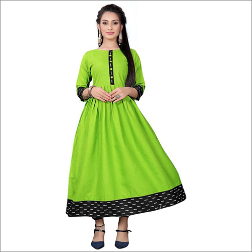 Washable Green Dolfin Solid Anarkali Kurti
