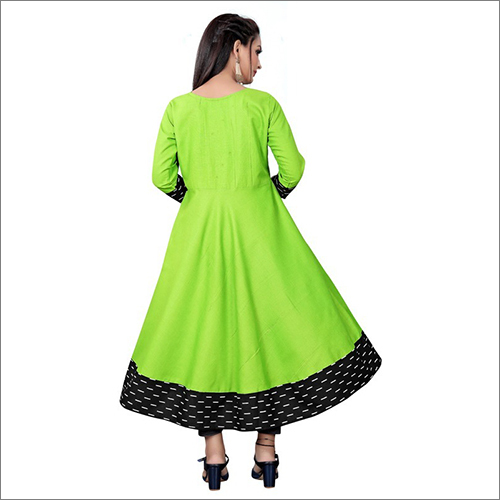Washable Green Dolfin Solid Anarkali Kurti