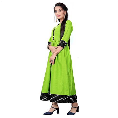 Washable Green Dolfin Solid Anarkali Kurti